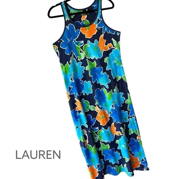 LAUREN | NWOT | SLEEVELESS MAXI COTTON TANK STYLE BLUE GREEN | SIZE: MEDIUM - Picture 1 of 9